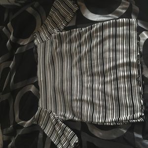 Black and White off the shoulder crop top.